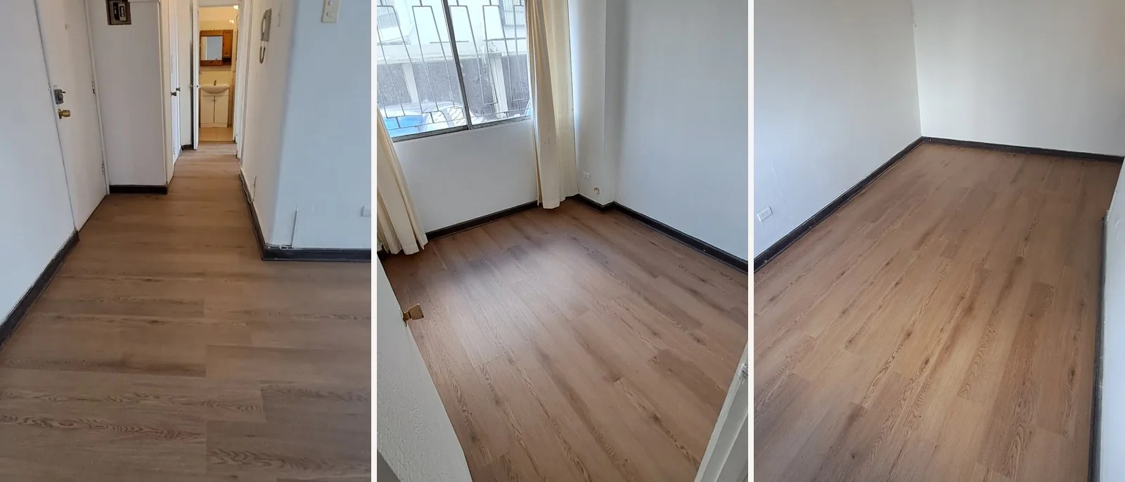 Pasillo y dormitorios con piso nuevo instalado por ObraMaestro